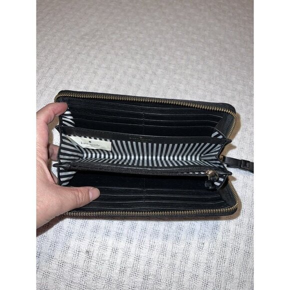 KATE SPADE Leroy Street Neda Full Zip Black Leather Wallet Bow Zipper Pull - Picture 2 of 13